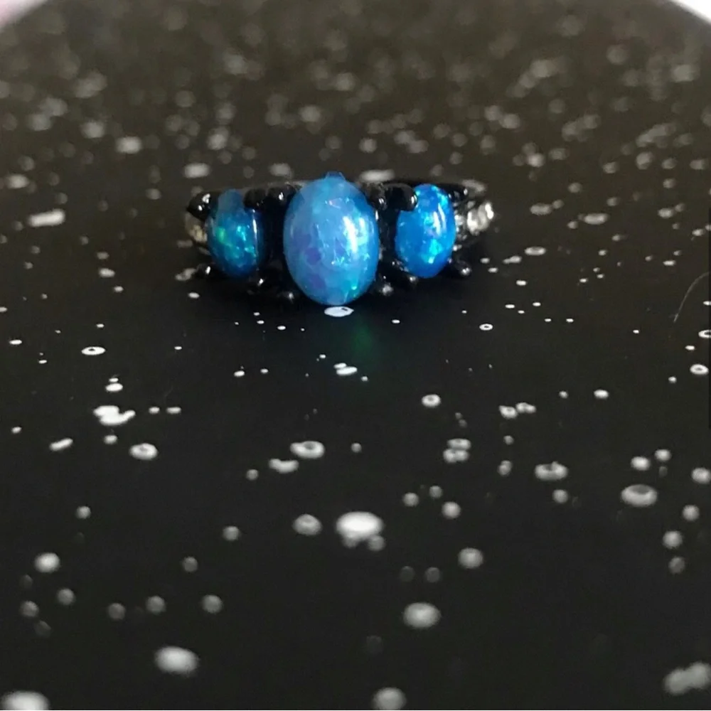 Blue Opal Three-Stone Ring